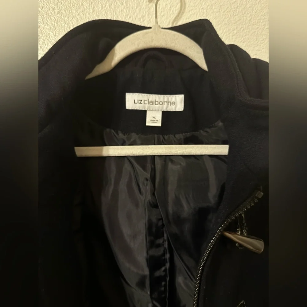 Liz Claiborne Black Peacoat with Toggle, Hood and Zipper - Picture 7 of 10